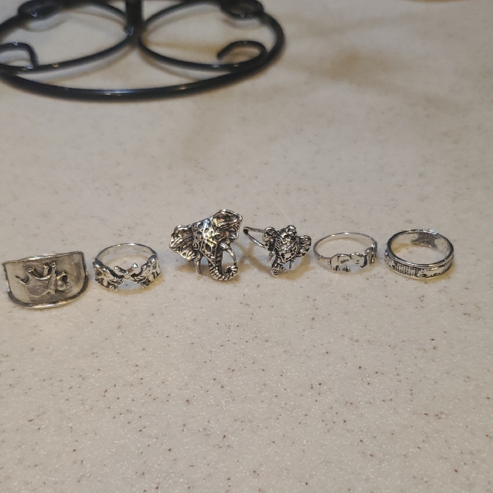 Elephant Silver Ring Set